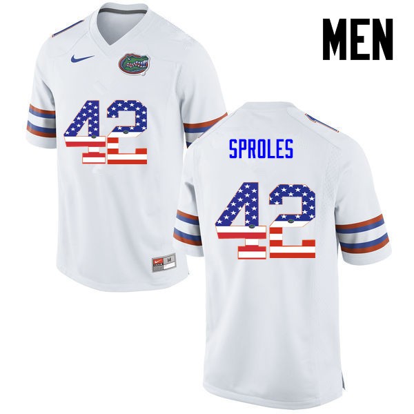 Florida Gators Men #42 Nick Sproles College Football USA Flag Fashion White